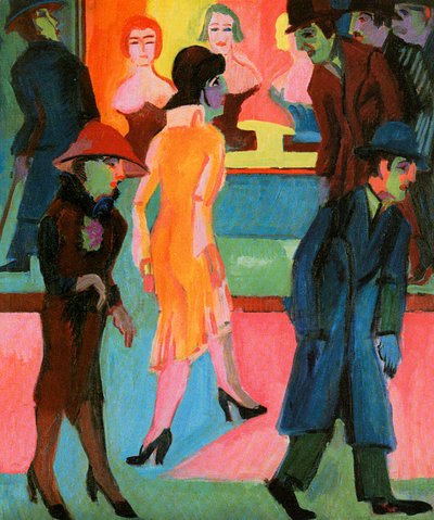 Street Scene in Front of the Barber Shop by Ernst Ludwig Kirchner